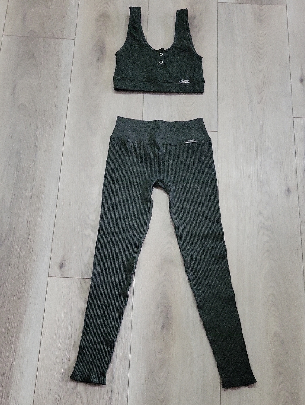 Bombshell Sportswear Green Ribbed Activewear Set - Logo Detail